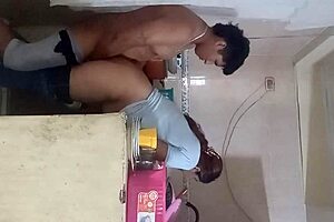 Intense kitchen fuck almost catches husband!