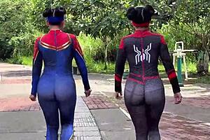 passionate spider woman cosplay anal ride with big ass squirting on public pov