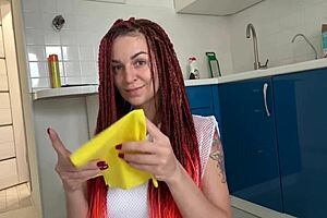 kitchen cleaning tutorial turns into wet pussy squirting milf massage orgasm