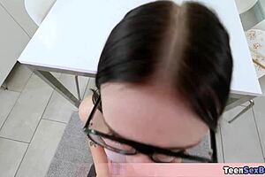so this geeky brunette with glasses lets her tight pussy out all day free