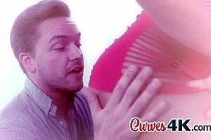 Curvy ebony Dani Dolce massages his cock then rides it deep and hard