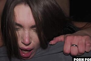 brunette college slut savors rough doggystyle pounding and face fucking