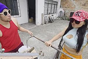 New Year Homeless Girl Banana Eating Bent Over Doggy Anal Big Cock