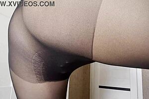 Amateur Petite in See-Through Pantyhose Exposes Wet Bare Pussy