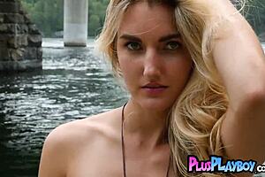 Sweet blonde musician anna katarina poses outdoor stripping to reveal beautiful natural tits and body