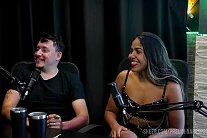 Curvy latina bia hot teases in sheer red lingerie during podcast foreplay compilation