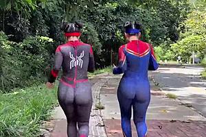 passionate spider woman cosplay anal ride with big ass squirting on public pov