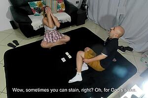 Party game leaves blonde college babe naked fingered covered in cum creampie