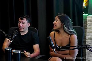 Curvy latina bia hot teases in sheer red lingerie during podcast foreplay compilation