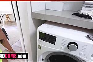 Pigtails Latina Curvy Babe Rammed in Laundry Hard