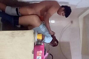 Intense kitchen fuck almost catches husband!