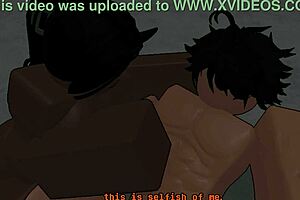 demon ebony femdom rides and deepthroats hunter's monster cock