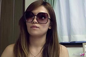 Japanese teen model glasses creampie uncensored jav casting rough ride