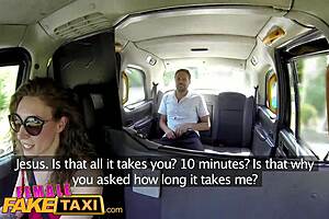 sexy cabbie in red dress seduces passenger for backseat orgasm fuck