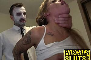 Bound British babe takes rough outdoor monster cock creampie domination