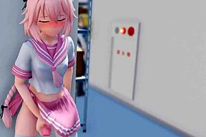 omg astolfo cumming so hard on that monster cock trap