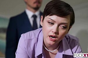 shy petite secretary deepthroats and fucks her new boss hard in the office!