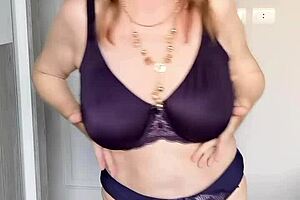 Busty Milf Masturbates Pussy in Stockings Closeup