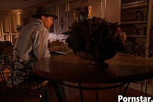 Horny Jezebelle Bond masturbates before big cock FFM threesome facial cumshots on sofa