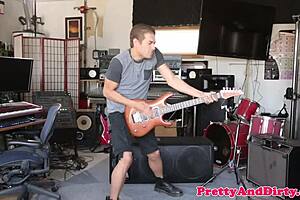 busty babe drops to knees for blowjob then rides cock spooning style