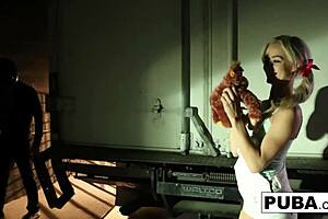 Elsa Jean's tight pussy takes masked stranger's hard fuck in dark alley