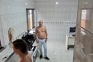 naughty maid strips at desk fingered to facial cumshot by boss