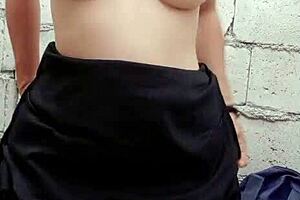 damn this sexy pinay teen slams dildo deep at construction site closeup!