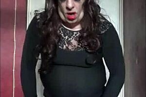 bisexual crossdresser strokes cock closeup homemade stockings cum