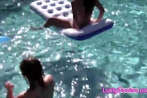 imagine wet teens licking pussies in wild pool party foursome frenzy