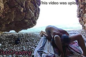Flashing pussy public beach guy fucks risky blowjob