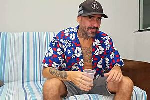 hot redhead catches guy stroking and joins for intense handjob blowjob