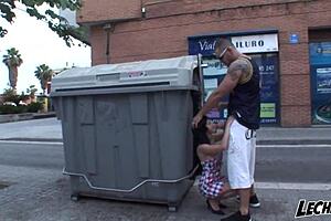 Street Heat as Brunette Sucks Nacho Vidal's Monster Cock Publicly Bent Over