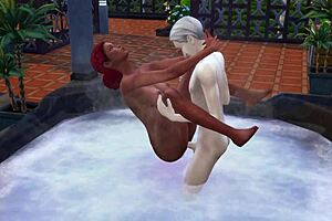 Redhead dives into rough public jacuzzi sex