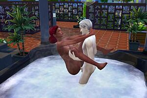 Redhead dives into rough public jacuzzi sex