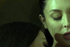 horny brunette babe fingers and licks pretty shaved pussy till orgasm