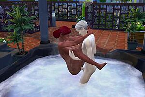 Redhead dives into rough public jacuzzi sex