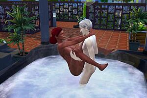 Redhead dives into rough public jacuzzi sex