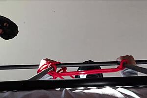 bound hooded milf gags on monster cock deepthroat with spit