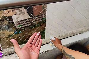 Petite Colombian Slut Rides Monster Cock on Risky Balcony