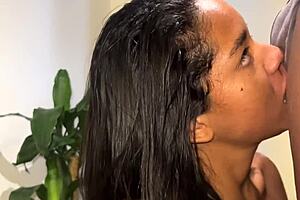 amateur couple deep blowjob eye contact brunette homemade passionate