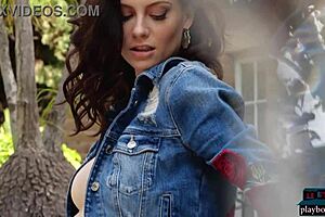 hey, don't you love my perfect natural tits? this all-natural brunette playboy model jessi fierce strips outdoor... wanna see?