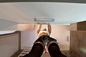 hot college cheerleader slut flashes her big natural tits and panties in see-through miniskirt 😘📸