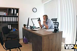 Vip4k. Cute young Mina K seduces loan manager in office with shaved pussy interview