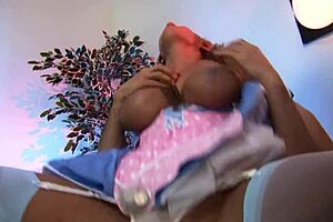 blonde schoolgirl in fishnets heels sucks monster cock then anal cumshot facial 😈💦