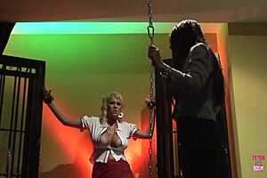 imagine this alluring blonde tied tight in the bdsm dungeon getting fucked beside a couple