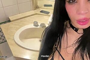 petite latina slut endures bathroom slaps rough humiliation