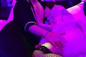 net stockings waitress takes amateur creampie doggystyle with cosplay blowjob and cunnilingus