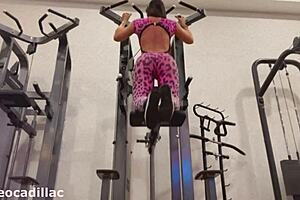 cleo cadillac's tight pussy chased by fan in wild fitness romp