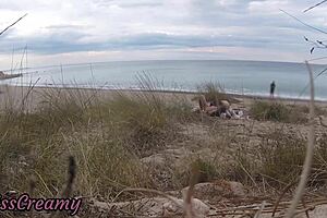 French teacher slut gives stranger blowjob on nude beach with hot cumshot finish