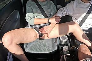 oh god cute babe fingers herself wildly while getting driven around